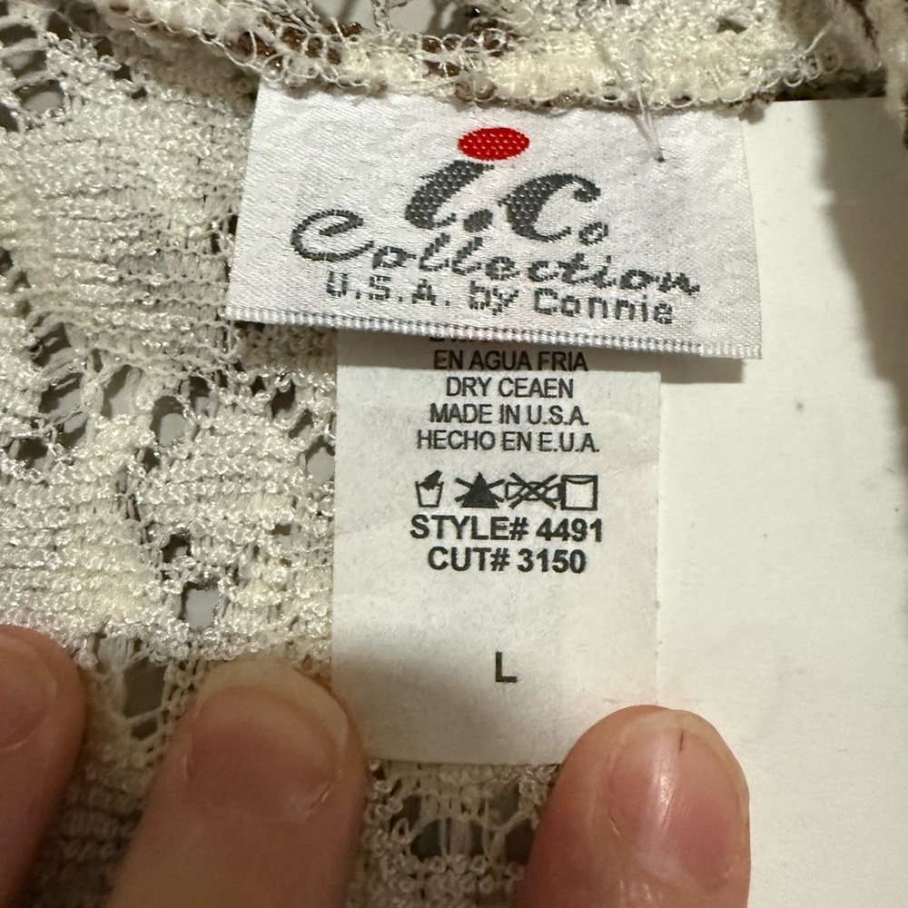 IC Collection by Connie K Metallic Animal Print Lace Topper Cardigan Large NWT - Picture 5 of 6